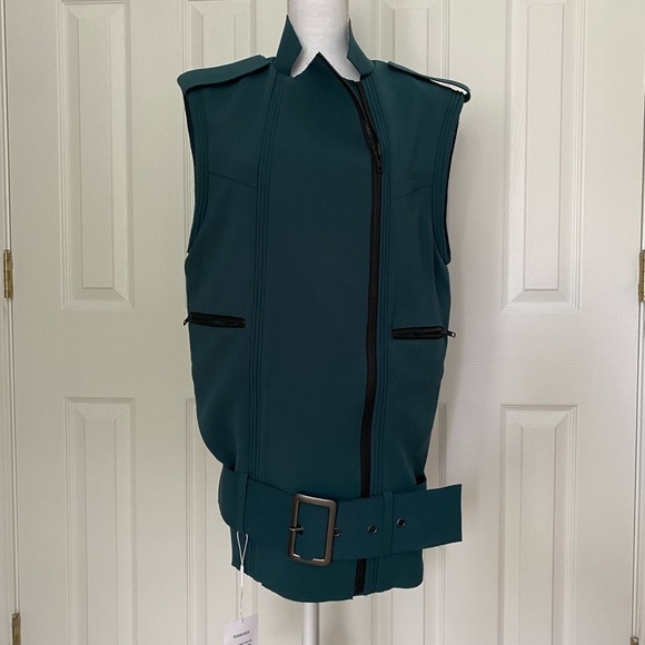 Self Portrait- NWT Green Teal Oversized Belt Buckle Vest - Picture 7 of 13